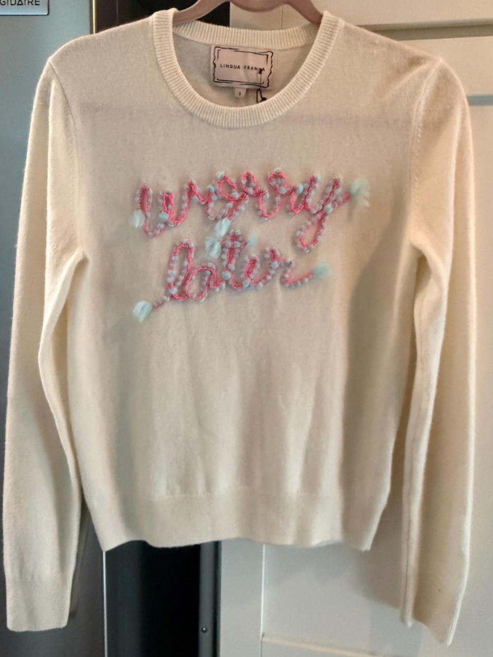 NWT Lingua Franca Cashmere Sweater XS "Worry Later"